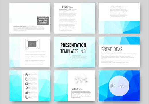 9 Presentation Slides with Blue Geometric Design Element