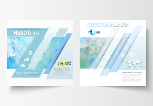 Square Brochure Layout with Cool Tone Geometric Design Element 4