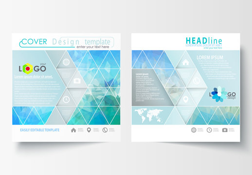 Square Brochure Layout with Cool Tone Geometric Design Element 5
