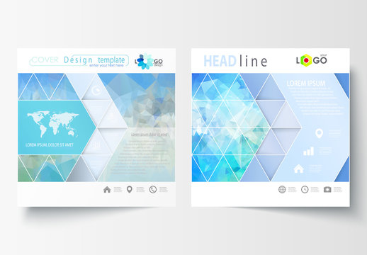 Square Brochure Layout with Cool Tone Geometric Design Element 6