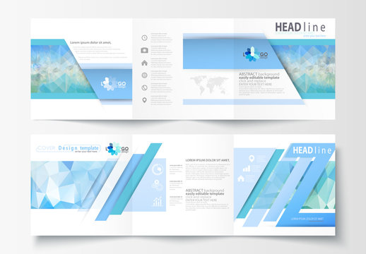Trifold Brochure Layout with Cool Tone Geometric Design Element 1
