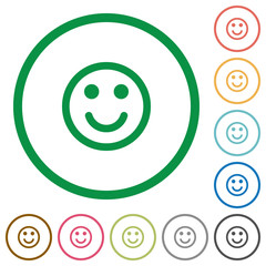 Smiling emoticon flat icons with outlines