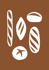 Hand drawn vector set of various breads. Bakery products illustrations