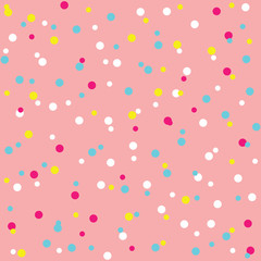 Donut glaze seamless pattern. Cream texture with sprinkle topping of colorful beads on pink background. Food bakery decoration. Vector eps8 illustration.