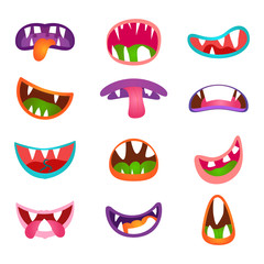 Cute animal face expressions and emotions. Funny cartoon monster comic mouth set © K3Star
