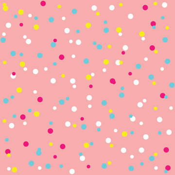 Donut Glaze Seamless Pattern. Cream Texture With Sprinkle Topping Of Colorful Beads On Pink Background. Food Bakery Decoration. Vector Eps8 Illustration.