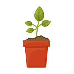green plant in a pot icon over white background. vector illustration