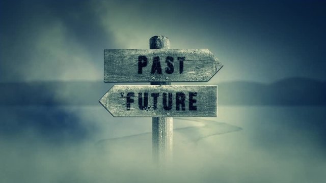 Old Wooden Sign on a Middle of a Cross Road With the Words Past or Future