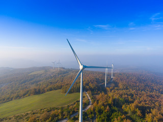 Aerial view of wind turbine blades