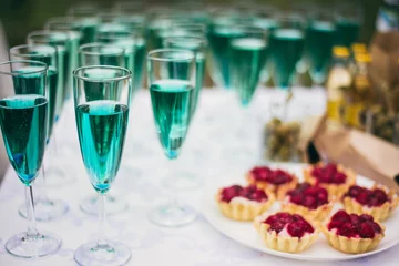 Rolgordijnen Wedding party buffet with champagne, canape, sandwiches and tartlets © marinafedosova