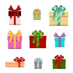 Set of gift box flat and cartoon style.  for birthday, happy new year  christmas, vector illustration