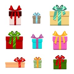 Set of gift box flat and cartoon style.  for birthday, happy new year  christmas, vector illustration