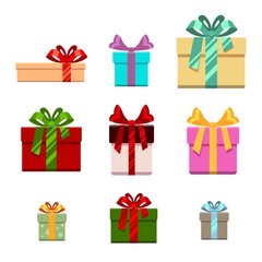Set of gift box flat and cartoon style.  for birthday, happy new year  christmas, vector illustration