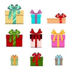Set of gift box flat and cartoon style.  for birthday, happy new year  christmas, vector illustration