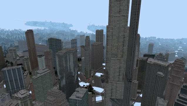 3d city model with blue fog