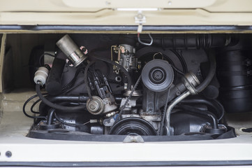 Vintage rv camper-van engine close-up