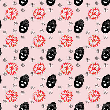 pattern rosa con faccine nere