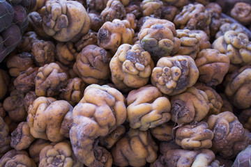 Peruvian native potatoes on a market in Arequipa, Peru. 