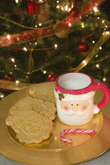 food for santa with Cookies and milk in a santa face shape mug