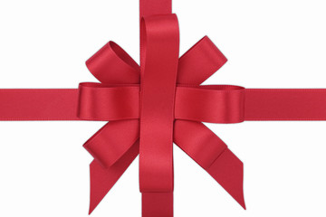 Red Ribbon tied into a Bow isolated on a white background