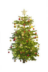 decorated christmas tree on a white background