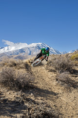 Obraz premium Mountain Biker Leans Into Turn