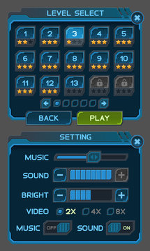 Interface buttons set for space games or apps
