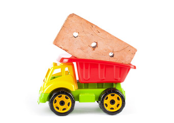 Children truck with red brick