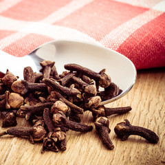 Spice cloves on kitchen spoon