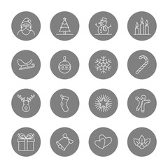 Christmas and new year icon set vector illustration - outline on gray circle