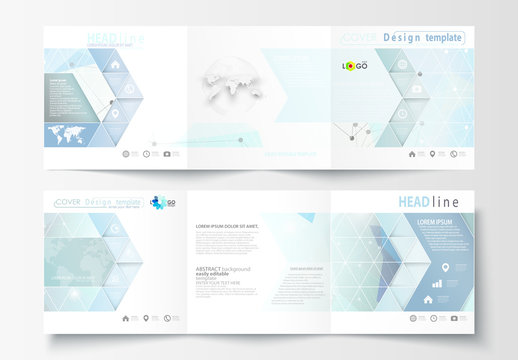 Trifold Brochure Layout with Cool Tone Geometric Design Element 5