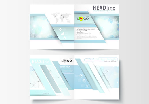 Square Brochure Layout with Cool Tone Geometric Design Element 12
