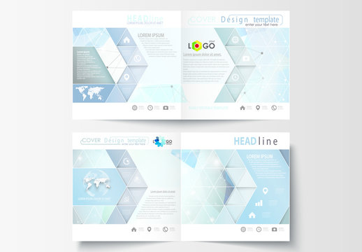 Square Brochure Layout with Cool Tone Geometric Design Element 13