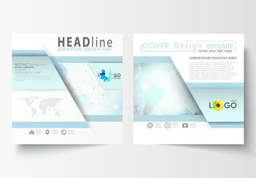 Square Brochure Layout with Cool Tone Geometric Design Element 14