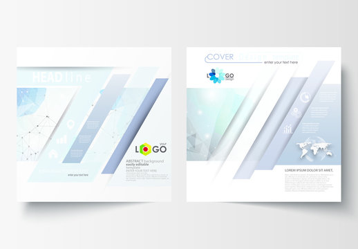 Square Brochure Layout with Cool Tone Geometric Design Element 14