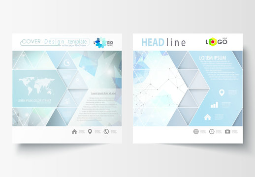 Square Brochure Layout with Cool Tone Geometric Design Element 17