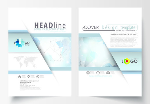 A4 Brochure Layout with Cool Tone Geometric Design Element 12