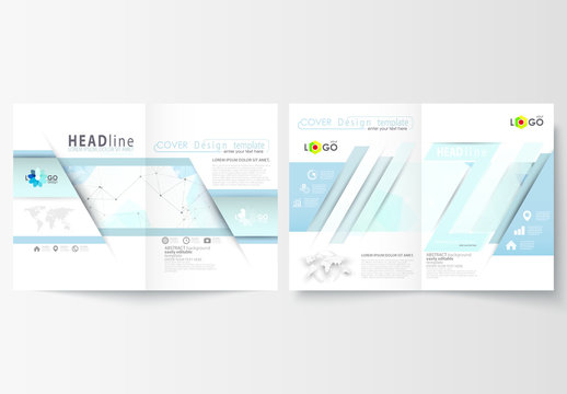 A4 Brochure Layout with Cool Tone Geometric Design Element 10
