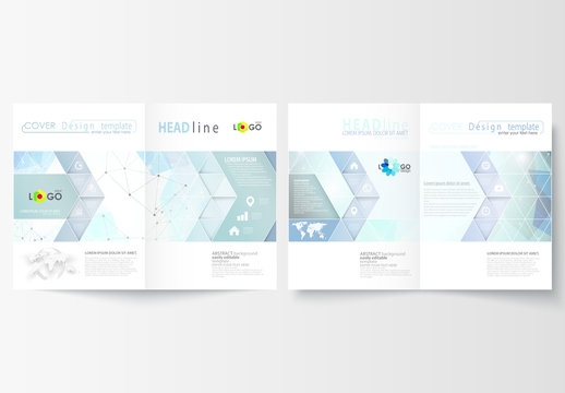A4 Brochure Layout with Cool Tone Geometric Design Element 11
