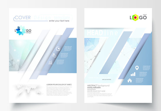 A4 Brochure Layout with Cool Tone Geometric Design Element 13