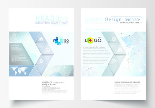 A4 Brochure Layout with Cool Tone Geometric Design Element 14