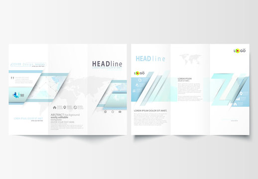 Trifold Brochure Layout with Cool Tone Geometric Design Element 6