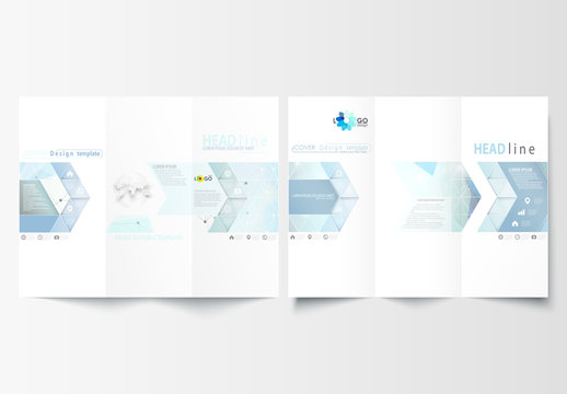 Trifold Brochure Layout with Cool Tone Geometric Design Element 7