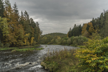 Fototapeta na wymiar River Vltava near Divci Kamen ruin in autumn
