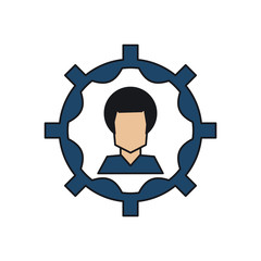 Man avatar inside gear icon. Male person and people theme. Isolated design. Vector illustration