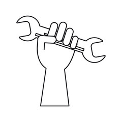 Hand holding wrench icon. tool instrument repair and construction theme. Isolated design. Vector illustration
