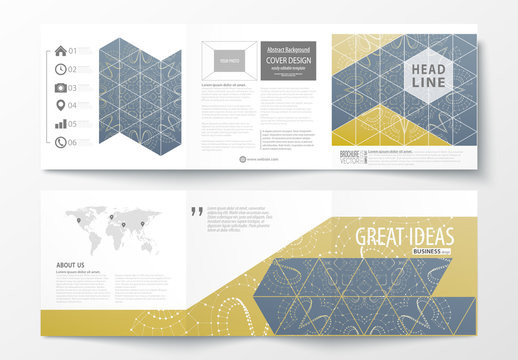 Trifold Square Brochure Layout with Dark Geometric Design Element 1