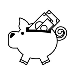 piggy savings with bill isolated icon vector illustration design