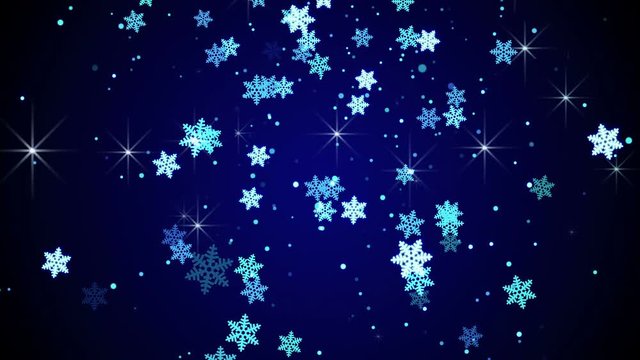 Blue glow snowflakes falling loop animation