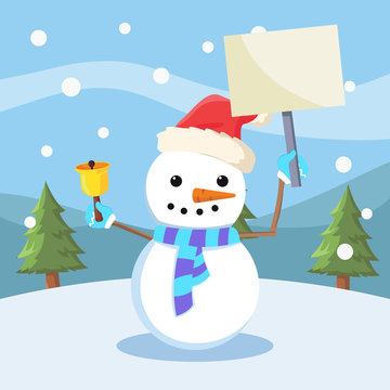snowman holding sign vector illustration design